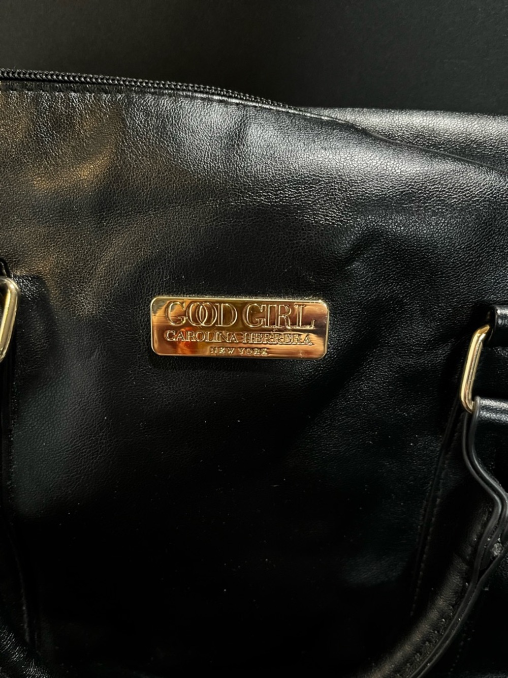 Carolina Herrera Good Girl Black Leather Tote with Gold Plaque